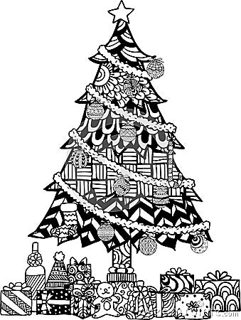 Hand drawn Christmas tree Vector Illustration