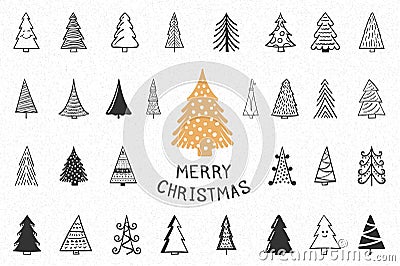 Hand Drawn Christmas Trees Vector Illustration