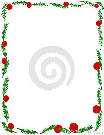 Hand drawn Christms frame with red green traditional ornaments and empty copyspace. December winter xmas decoration Stock Photo
