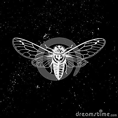 Hand drawn Cicada vector illustration. Mystic entomological illustration. Vintage high detailed insects drawing on artistic black Vector Illustration