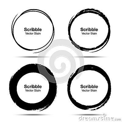 Hand drawn circle brush sketch set. Grunge doodle scribble round circles. Brush circular smears. Vector Vector Illustration