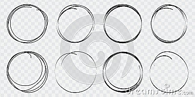 Hand drawn circle line sketch set. Round vector fields of writing, circles for messages painted with pen or pencil. Design note. Vector Illustration