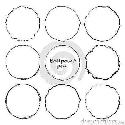 Hand drawn circle line sketch set. Vector circular scribble doodle round circles for message note mark design element. Pencil or p Vector Illustration