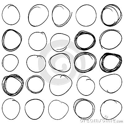 Hand drawn circle line sketch set Vector Illustration