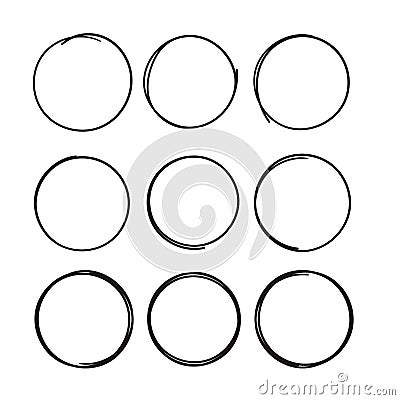 Hand drawn circle line sketch set. Vector circular scribble doodle round circles for message note mark design element. Pencil or Vector Illustration