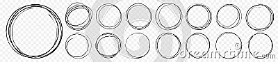 Hand drawn circle line sketch set. Vector circular scribble doodle round circles for message note mark elements. Pencil scribble Vector Illustration
