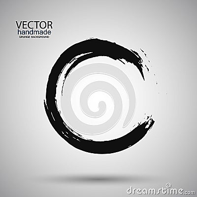 Hand drawn circle shape. label, logo design element. Brush abstract wave. Black enso zen symbol. Template for text.Vector illustra Cartoon Illustration