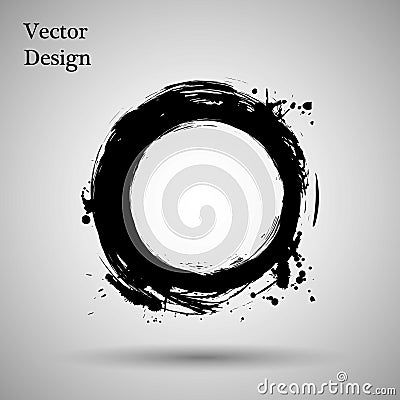 Hand drawn circle shape. label, logo design element. Brush abstract wave. Black enso zen symbol. Vector illustration. Vector Illustration