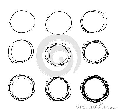 Hand drawn circle sketch set doodle. Pencil line vector.Hand drawn circle line sketch set. Vector circular scribble doodle round c Vector Illustration