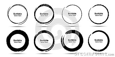 Hand drawn circle sketch set. Grunge doodle scribble round circles for message note mark. Brush circular smears. Vector Vector Illustration