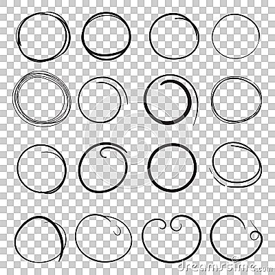 Hand drawn circles icon set. Collection of pencil sketch symbols Vector Illustration