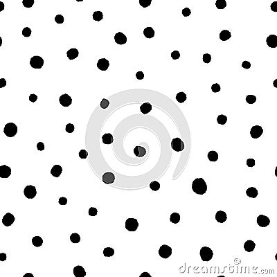 Hand drawn circles, polka dot seamless pattern. Grunge doodle dotted endless backdrop. Ink blots background Vector Illustration