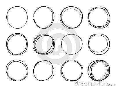 Hand drawn circles. Round doodle loops, circular sketch highlights. Circle vector isolated set Vector Illustration