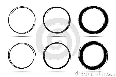 Hand drawn circles sketch frame set. Scribble line circle. Doodle circular round logo design drawn by brush. Vector Vector Illustration