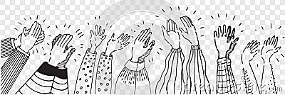 Hand drawn clapping human hands doodle set. Vector Illustration