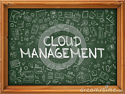Hand Drawn Cloud Management on Green Chalkboard. Stock Photo