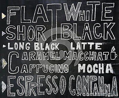 Hand-drawn coffee menu on chalkboard Stock Photo