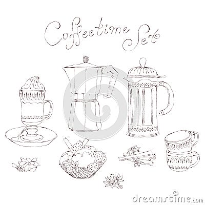 Vintage coffeetime vector illustration set Vector Illustration