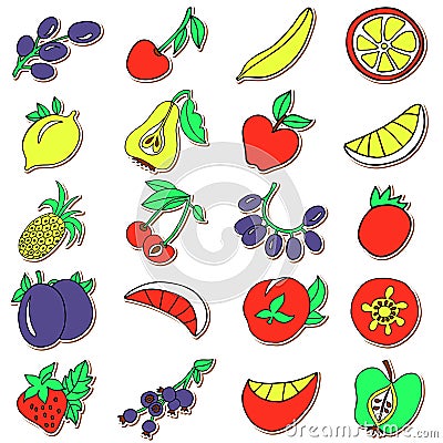 Hand drawn collection of cartoon colorful fruits Vector Illustration