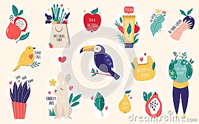 Hand drawn collection of eco friendly badges, stickers Vector Illustration