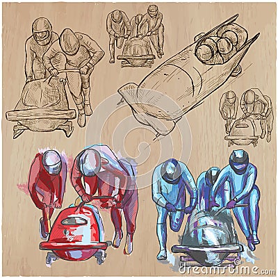 Winter Sport - BOBSLEIGH. An hand drawn vector pack. Vector Illustration