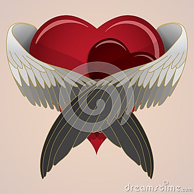 Hand drawn colored heart with wings Vector Illustration