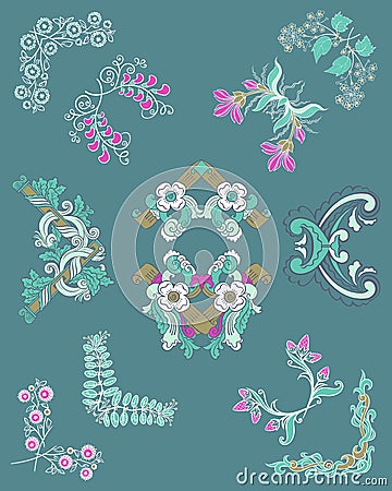 Hand Drawn Colorful Corner Borders Set Vector Illustration