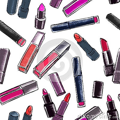 Lipsticks seamless pattern. Cartoon Illustration