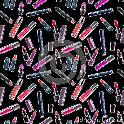 Lipsticks seamless pattern. Vector Illustration