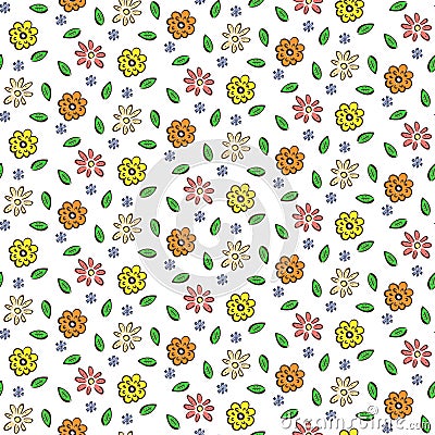 Hand drawn colorful flowers seamless pattern Stock Photo