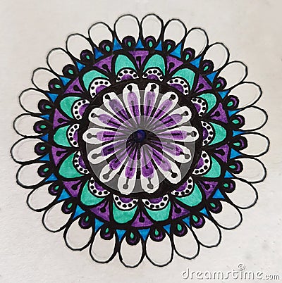 Hand drawn colorful mandala on paper. Design, ornaments, art Stock Photo