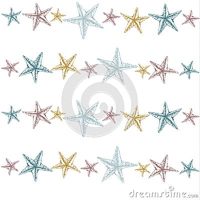 Hand drawn colorful sketched starfish decoration pattern Vector Illustration
