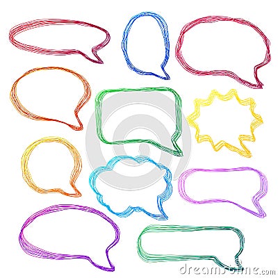 Hand-drawn, colorful speech bubbles Vector Illustration