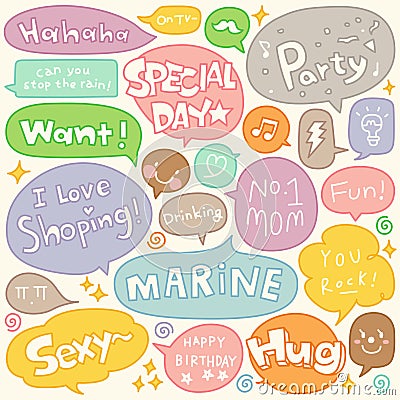 Hand Drawn Colorful Speech and Thought Bubbles Doodle Collection Vector Illustration Vector Illustration