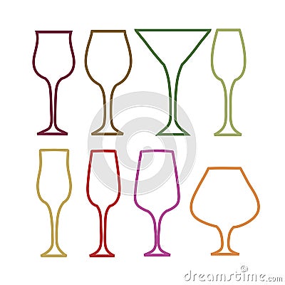 Hand drawn colorful wine glasses silhouette background isolated on white for design, stock vector illustration Vector Illustration