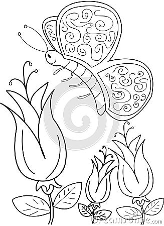 Hand drawn coloring page of a beautiful butterfly Stock Photo