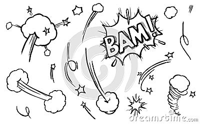 Hand drawn comic explosion element sketch set Vector Illustration