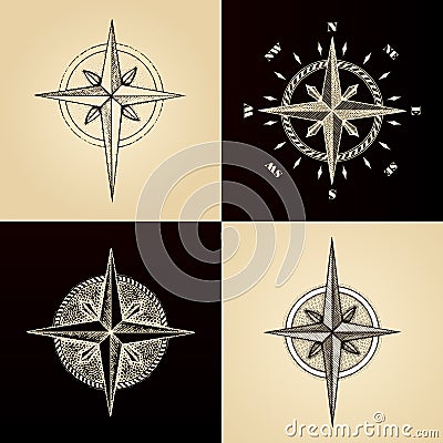 Hand drawn compass wind rose symbol Vector Illustration