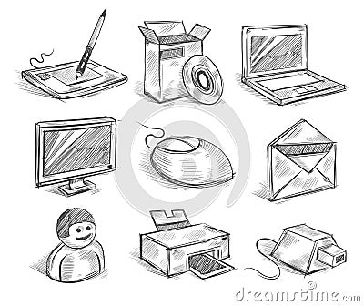 Hand drawn computer icons Vector Illustration