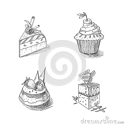 Hand drawn confections dessert pastry bakery Vector Illustration