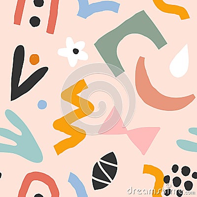 Hand drawn contemporary art abstract doodles made as seamless pattern. Abstraction drawings on colorful background. Trendy paper c Stock Photo