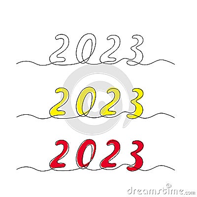 2023 Hand Drawn Continuous One Line Vector Numbers Vector Illustration