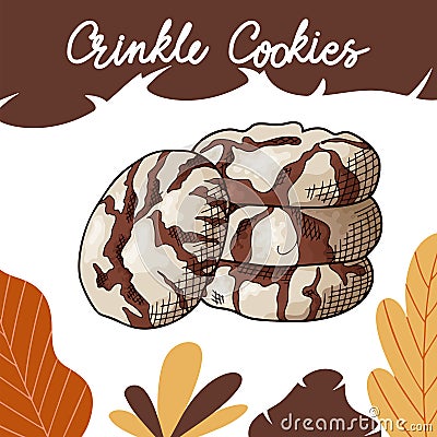 Hand drawn cookie in color on white background. Crinkle cookies. Delicious food design. Vector illustration Vector Illustration