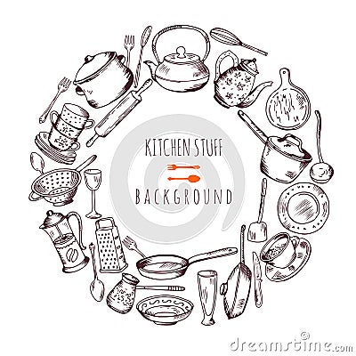 Hand drawn cooking icons in circle shape. Vector line illustration Vector Illustration