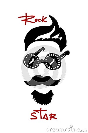 Hand drawn cool hipster man with glasses vector. Graffiti Rock star. Lettering. Vector Illustration