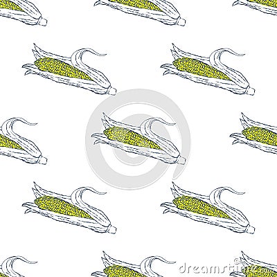 Hand Drawn Corn Seamless Pattern Background. Vector Cartoon Illustration