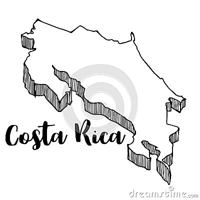 Hand drawn of Costa Rica map Cartoon Illustration