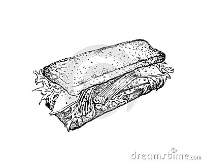 Hand Drawn of Crab Stick Salad Sandwich Vector Illustration