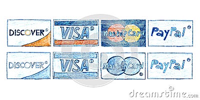 Hand-drawn Credit Cards Isolated Editorial Stock Photo