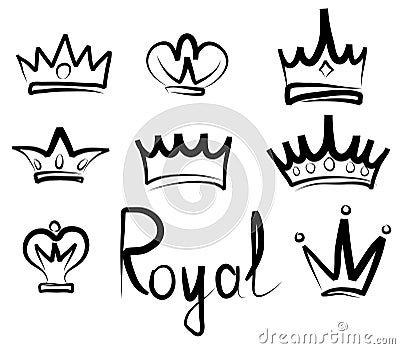 Hand drawn crowns logo and icon collection Vector Illustration